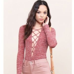 Maddy K Lace up bodysuit Long sleeves spacedye